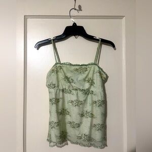 New York&Company Women's Intimates Vintage Fairly New, White Green Lace Camisole